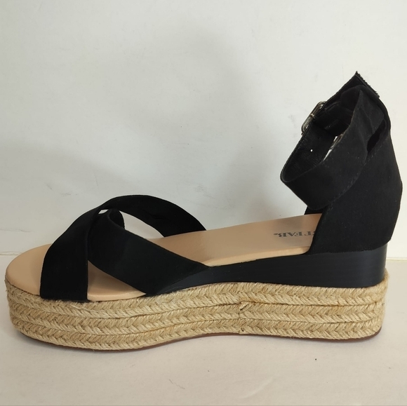 JUSTFAB Corinna Espadrille Sandals Black Suede Flat Wedges Women's 9 Ankle Strap - Picture 8 of 16